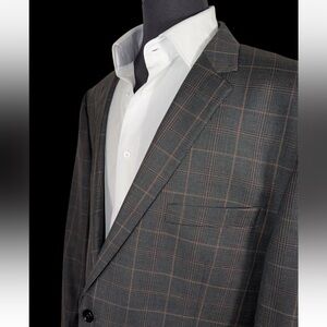 BIG & TALL TIGLIO LUXE SUPER 150’S WINDOWPANE SPORT COAT SZ 52 ELBOW PATCHES